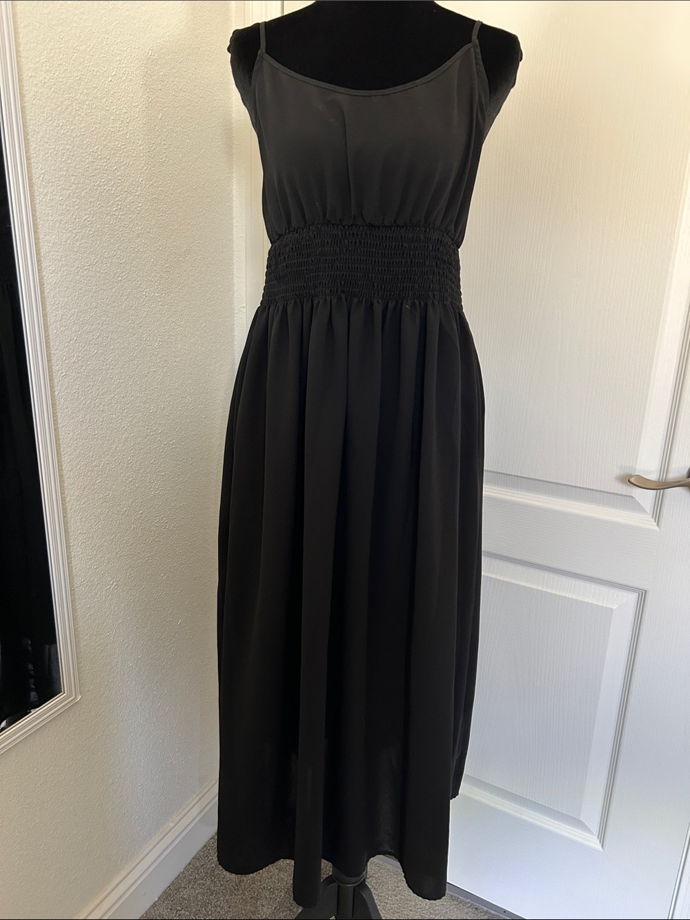 SHEIN Black Smocked-Waist Maxi Dress